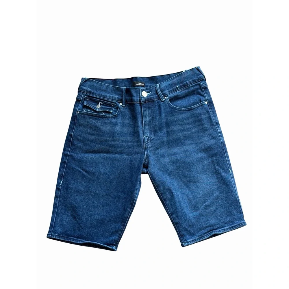 True Religion Mens Ricky‎ Relaxed Straight Denim Shorts Dark Lagoon Wash Size 34